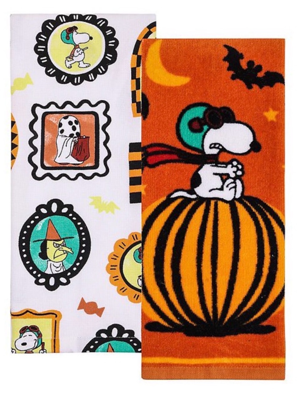 Peanuts Snoopy & Halloween Pumpkin Cotton Kitchen Towel Set 2Pk. Home Decor NWT